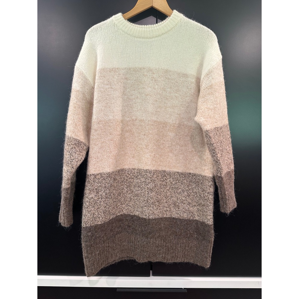 Zara Women Oversized Colorblock Knit Sweater Tunic Neutral Brown Beige Small NWT